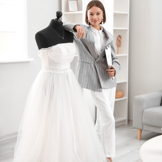 vnv events: Female Wedding Planner with Beautiful Dress in Office