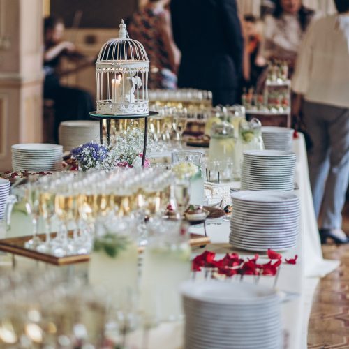 Catering for events, banquet decorated table, table setting decoration