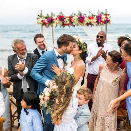 Young Caucasian couple's wedding day
